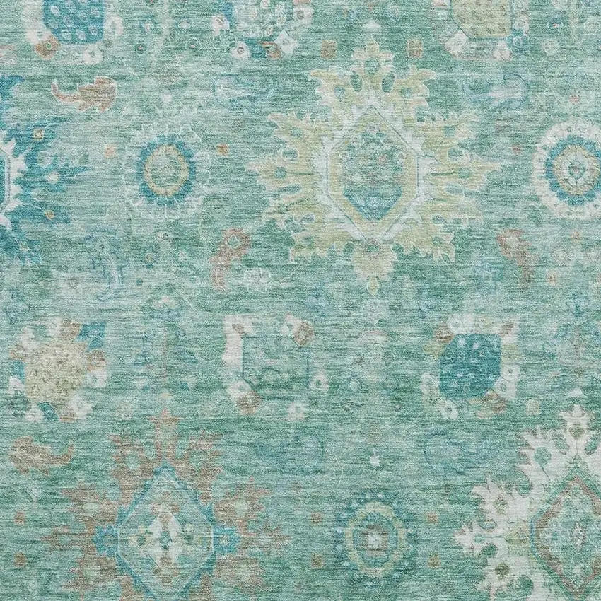 Teal Copper And Ivory Oriental Washable Area Rug With UV Protection Photo 3