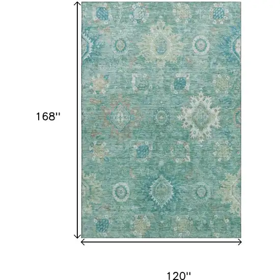 Teal Copper And Ivory Oriental Washable Area Rug With UV Protection Photo 9