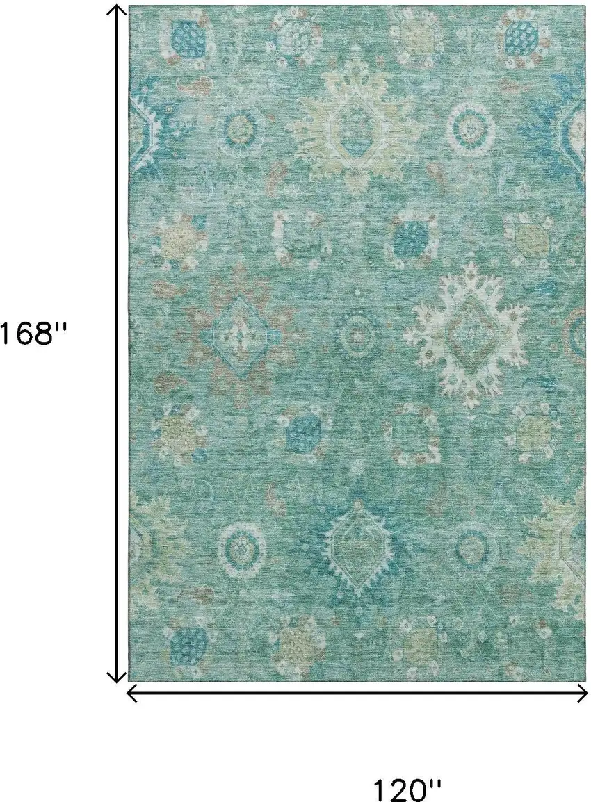 Teal Copper And Ivory Oriental Washable Area Rug With UV Protection Photo 9