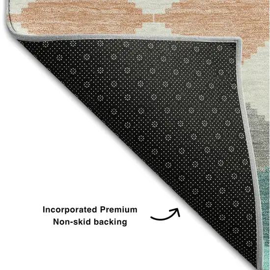 Teal Coral And Ivory Geometric Washable Area Rug With UV Protection Photo 6