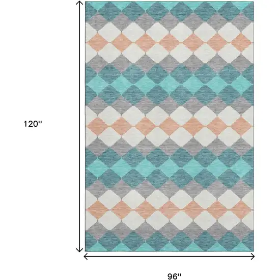 Teal Coral And Ivory Geometric Washable Area Rug With UV Protection Photo 8