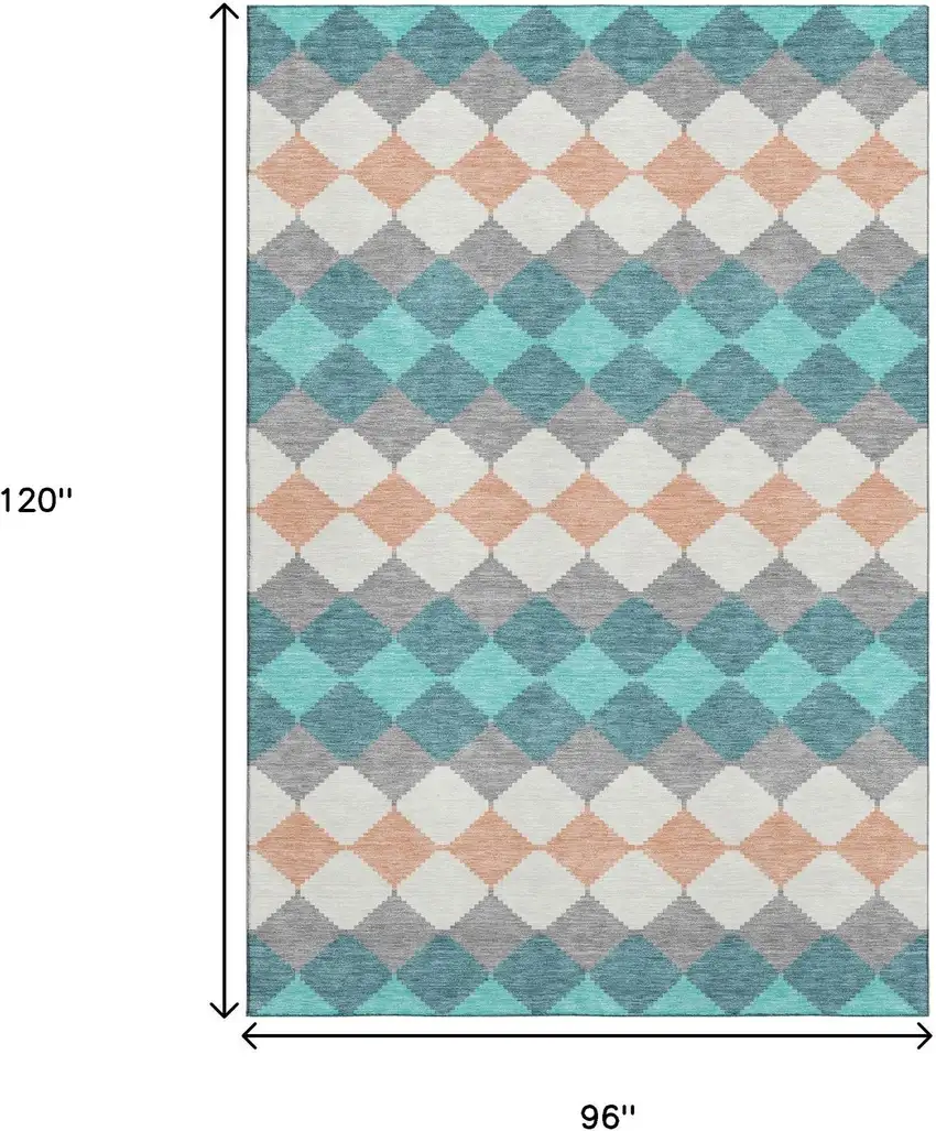 Teal Coral And Ivory Geometric Washable Area Rug With UV Protection Photo 8