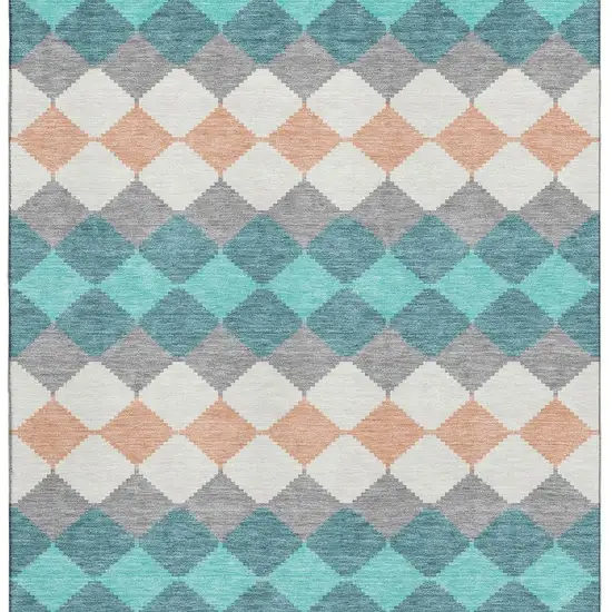 Teal Coral And Ivory Geometric Washable Area Rug With UV Protection Photo 3