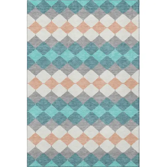 Teal Coral And Ivory Geometric Washable Area Rug With UV Protection Photo 3