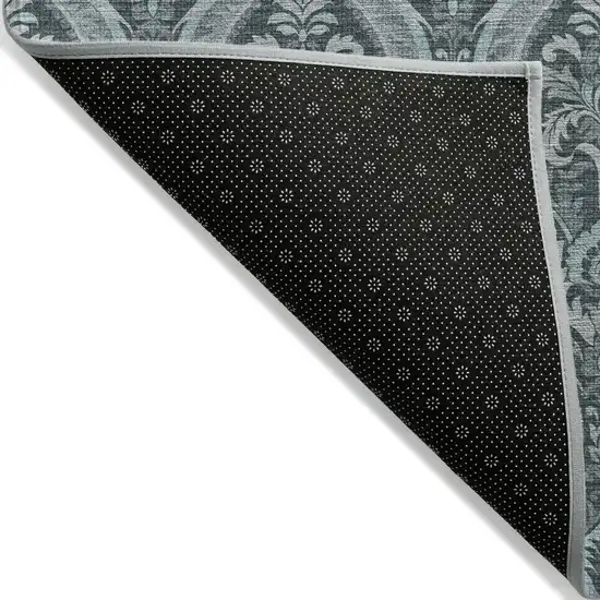 Teal Damask Washable Non Skid Indoor Outdoor Area Rug Photo 5