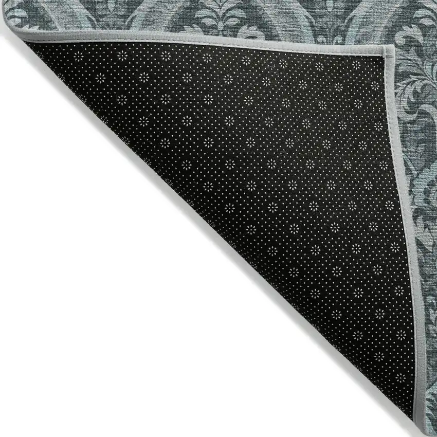 Teal Damask Washable Non Skid Indoor Outdoor Area Rug Photo 5