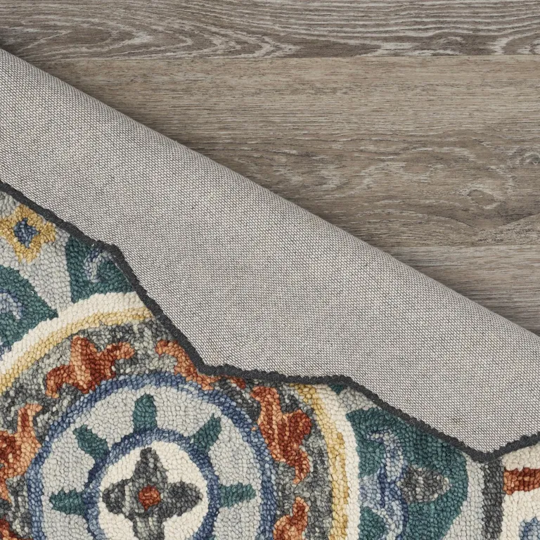 Teal Decorative Floral Area Rug Photo 4