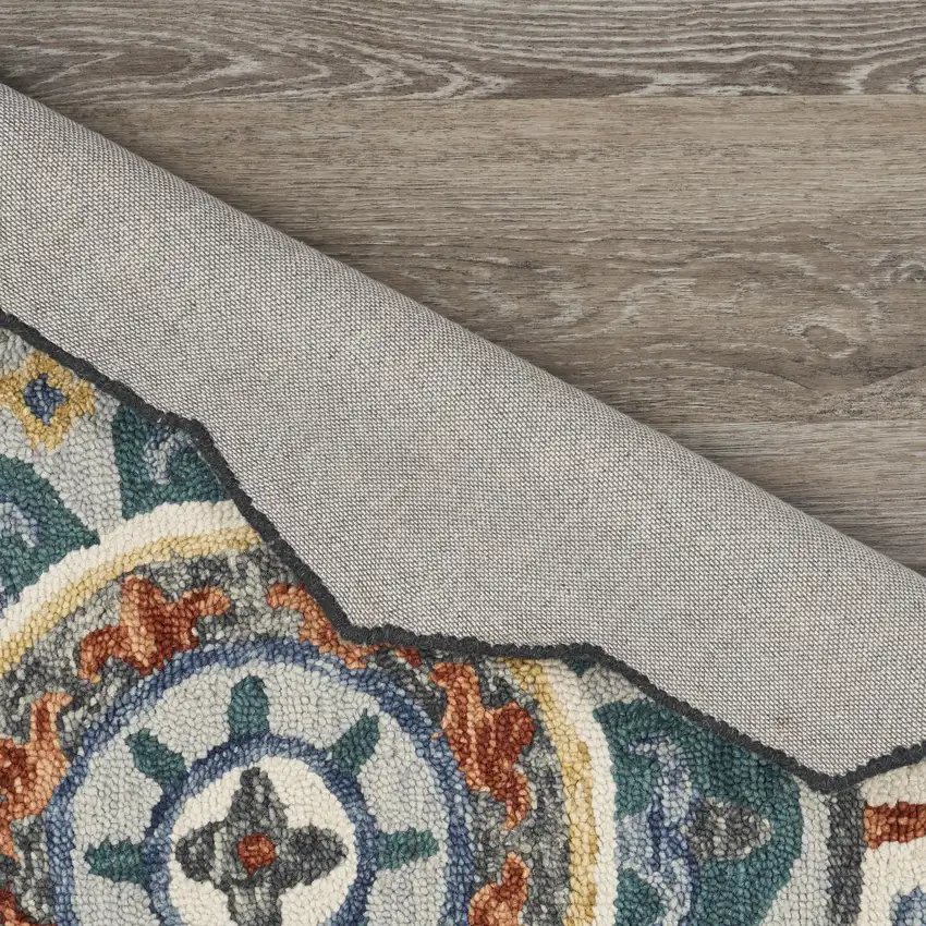Teal Decorative Floral Area Rug Photo 4