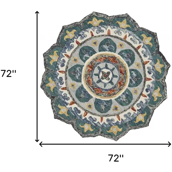 Teal Decorative Floral Area Rug Photo 8