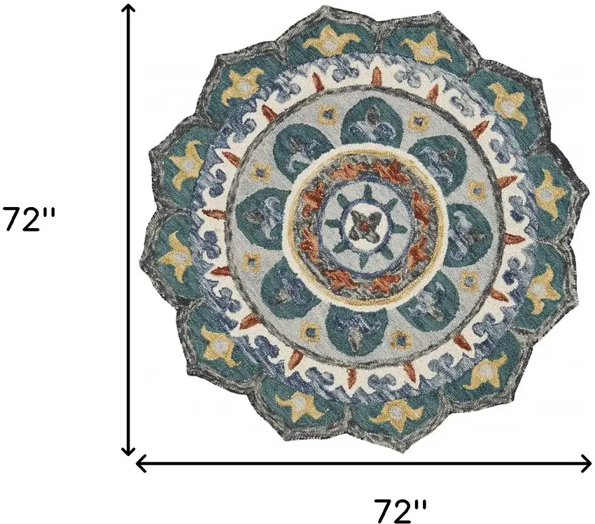 Teal Decorative Floral Area Rug Photo 8