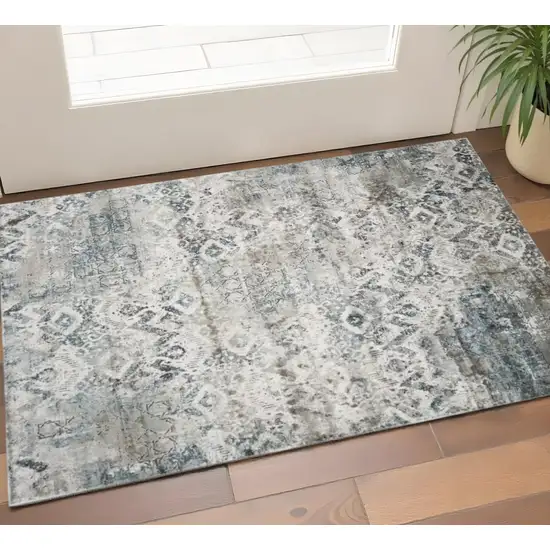Ivory Gray And Teal Medallion Area Rug Photo 1