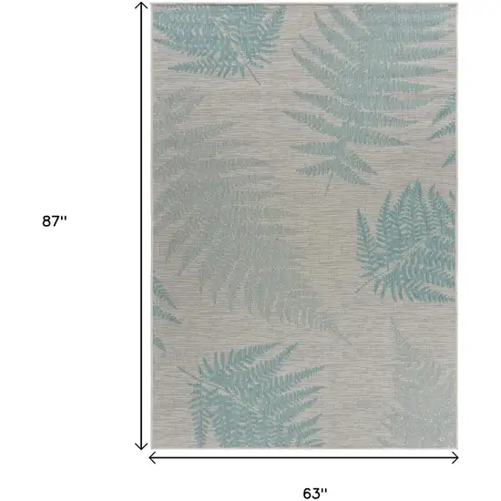 Beige And Teal Blue Fern Leave Indoor Outdoor Area Rug Photo 9