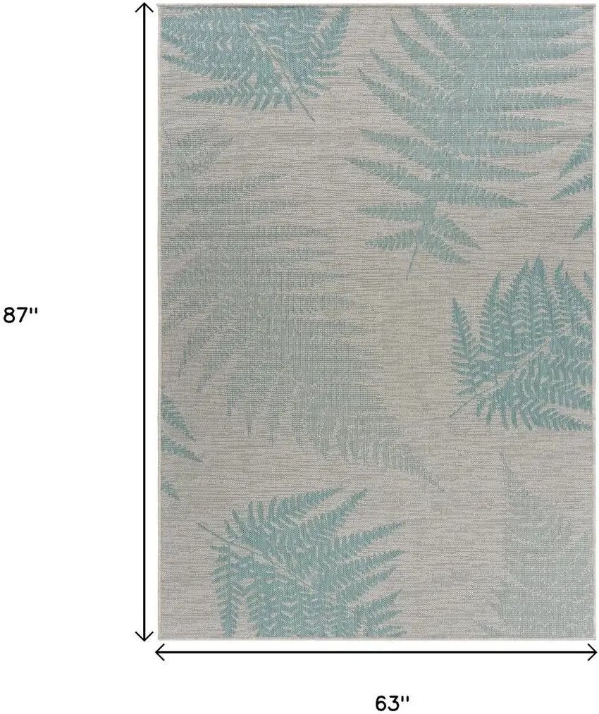 Beige And Teal Blue Fern Leave Indoor Outdoor Area Rug Photo 9