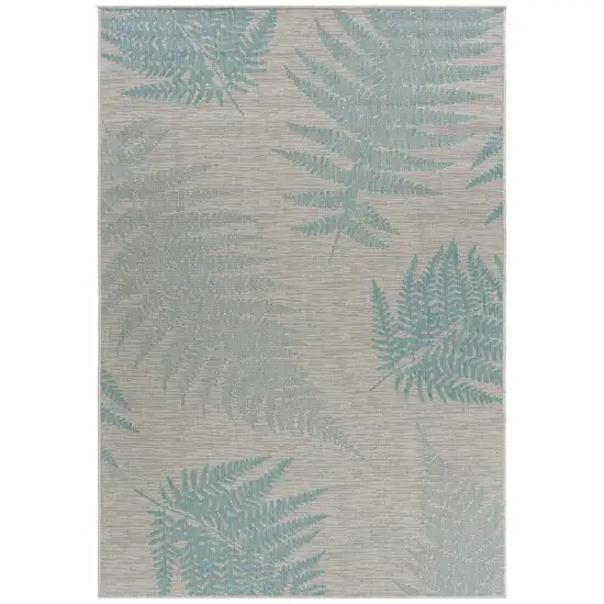 Beige And Teal Blue Fern Leave Indoor Outdoor Area Rug Photo 3
