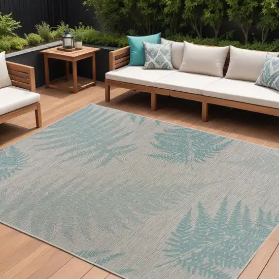 Gray Leaves Indoor Outdoor Area Rug Photo 2