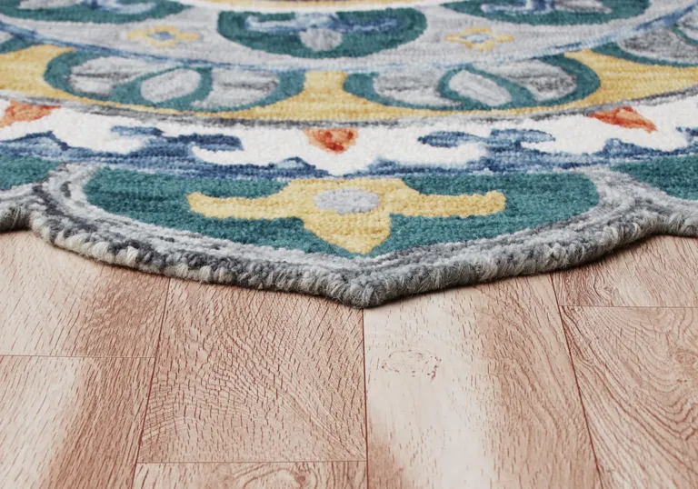 Teal Floral Mandala Area Rug Photo 5