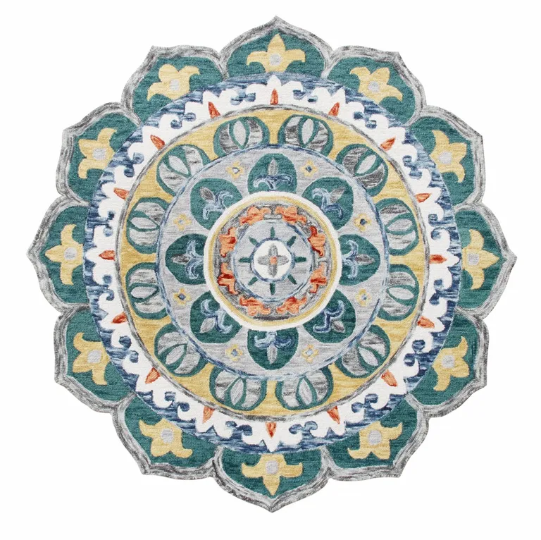 Teal Floral Mandala Area Rug Photo 1
