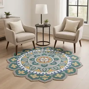 Photo of Teal Floral Mandala Area Rug