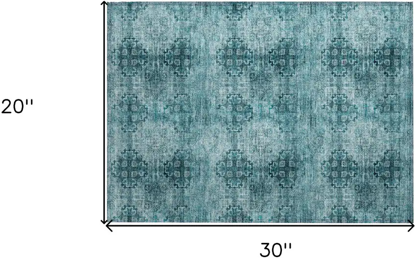 Teal Floral Medallion Washable Non Skid Indoor Outdoor Area Rug Photo 9