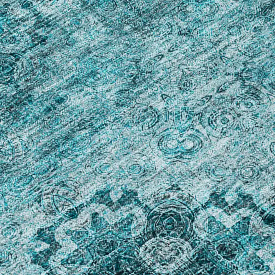 Teal Floral Medallion Washable Non Skid Indoor Outdoor Area Rug Photo 6