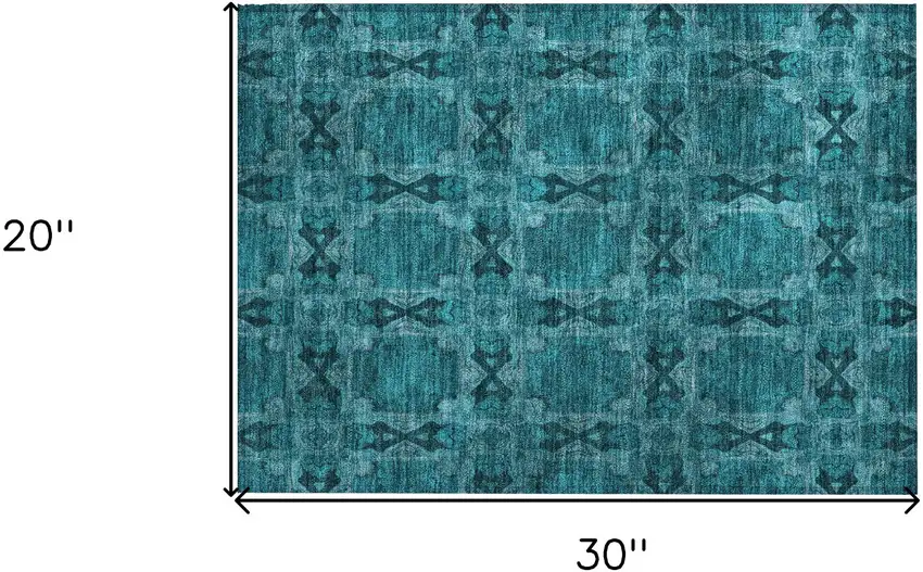 Teal Floral Medallion Washable Non Skid Indoor Outdoor Area Rug Photo 3