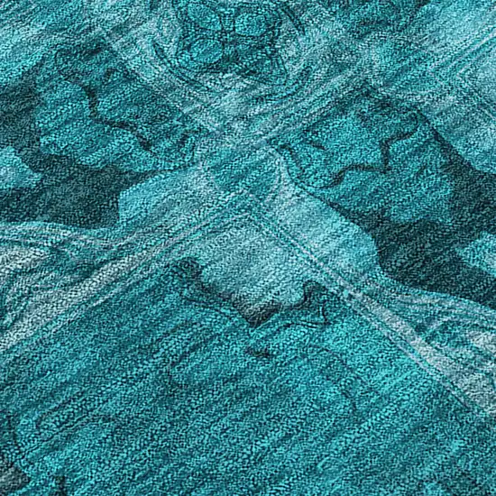 Teal Floral Medallion Washable Non Skid Indoor Outdoor Area Rug Photo 8