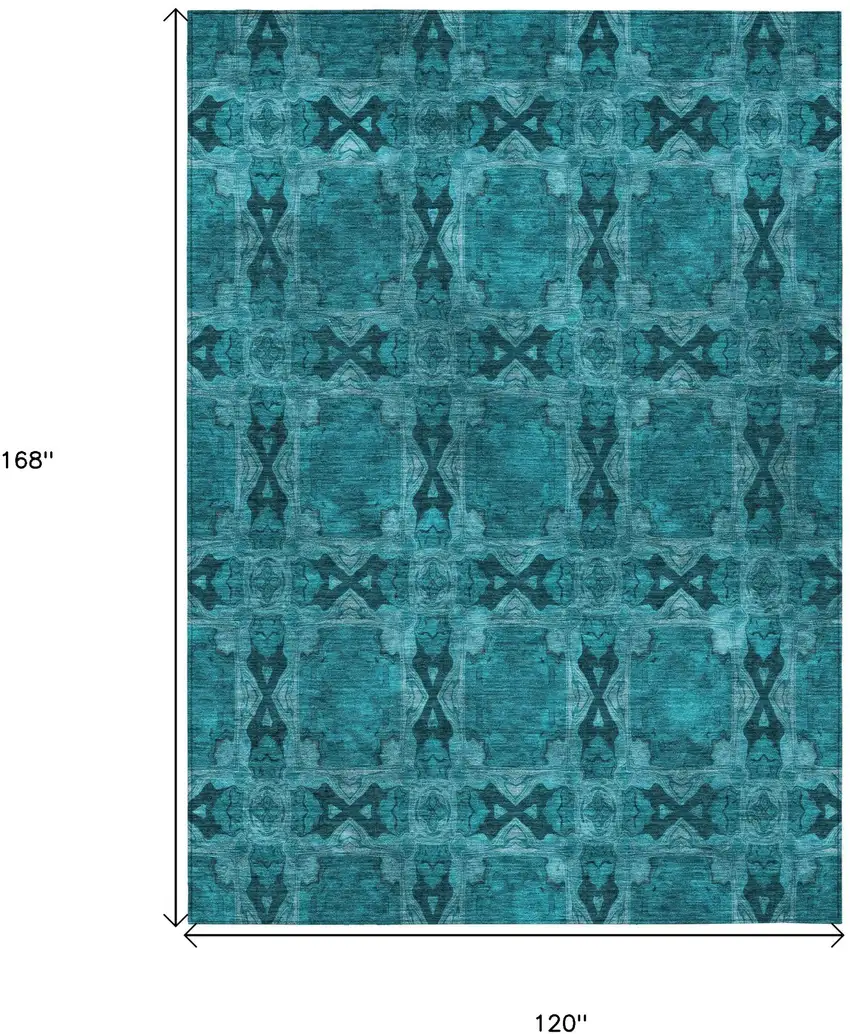 Teal Floral Medallion Washable Non Skid Indoor Outdoor Area Rug Photo 3