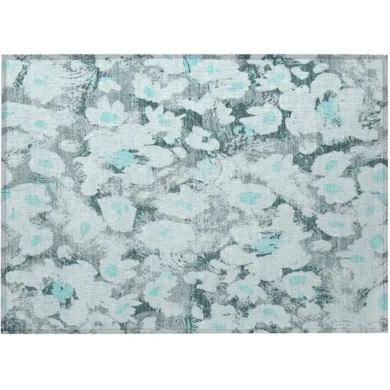 Teal Floral Washable Non Skid Indoor Outdoor Area Rug Photo 6
