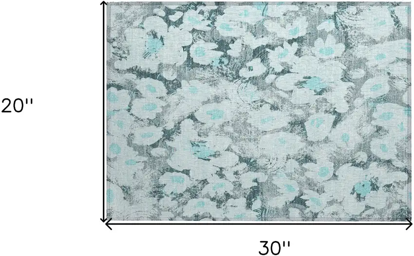 Teal Floral Washable Non Skid Indoor Outdoor Area Rug Photo 3