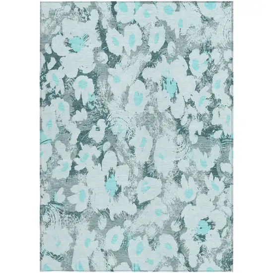 Teal Floral Washable Non Skid Indoor Outdoor Area Rug Photo 4