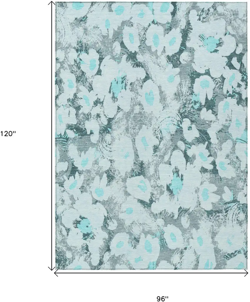 Teal Floral Washable Non Skid Indoor Outdoor Area Rug Photo 3