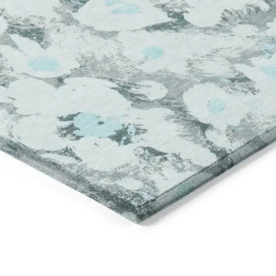 Teal Floral Washable Non Skid Indoor Outdoor Area Rug Photo 3