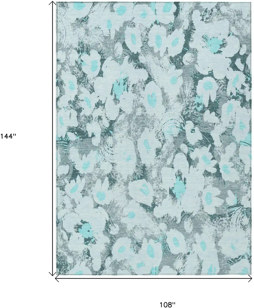 Teal Floral Washable Non Skid Indoor Outdoor Area Rug Photo 3