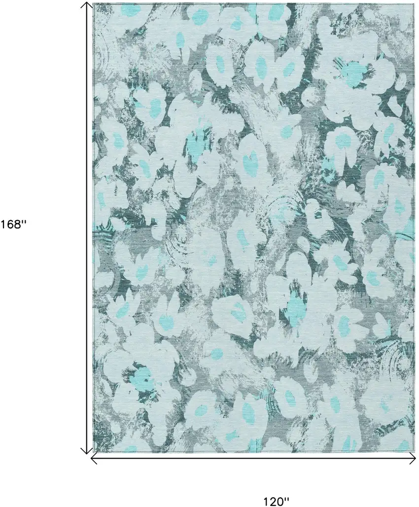 Teal Floral Washable Non Skid Indoor Outdoor Area Rug Photo 3