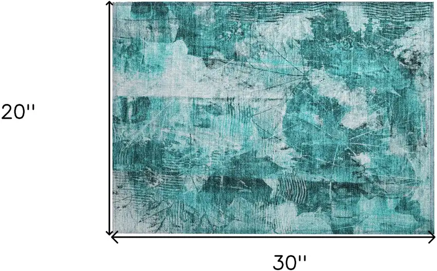 Teal Floral Washable Non Skid Indoor Outdoor Area Rug Photo 3