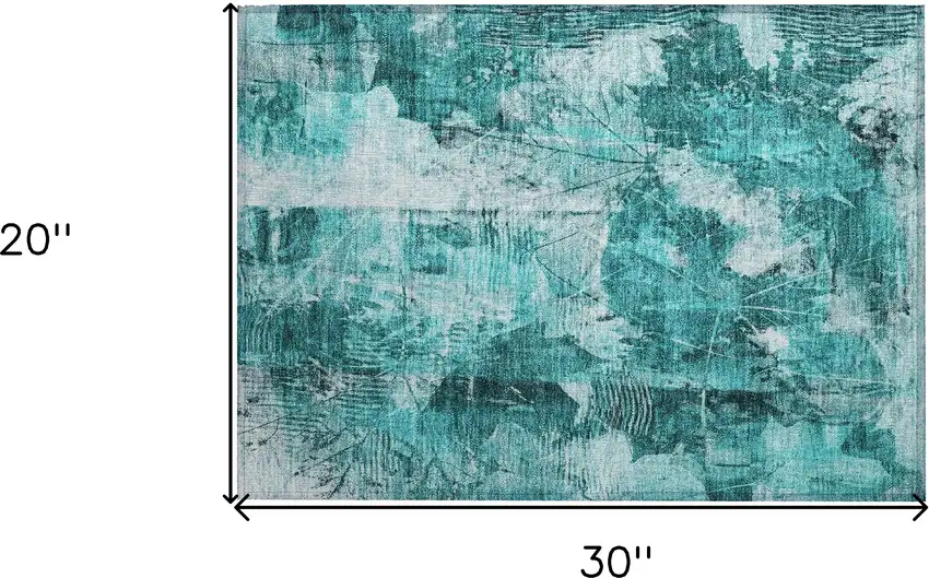 Teal Floral Washable Non Skid Indoor Outdoor Area Rug Photo 3