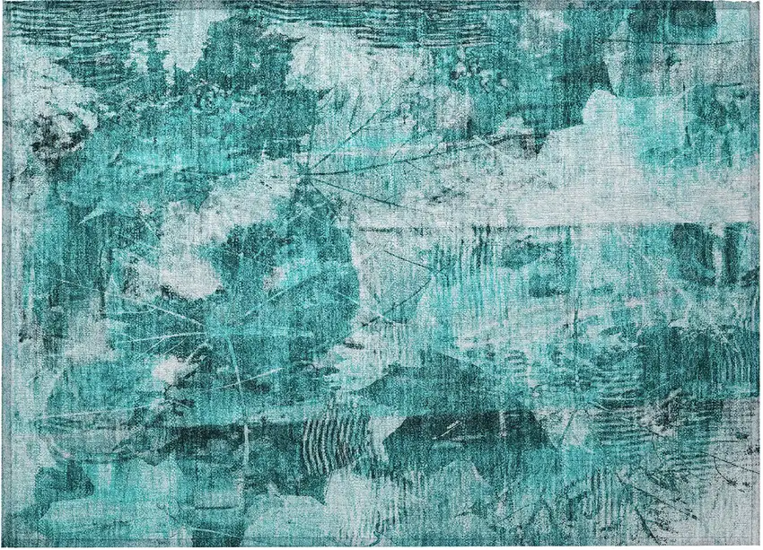Teal Floral Washable Non Skid Indoor Outdoor Area Rug Photo 5