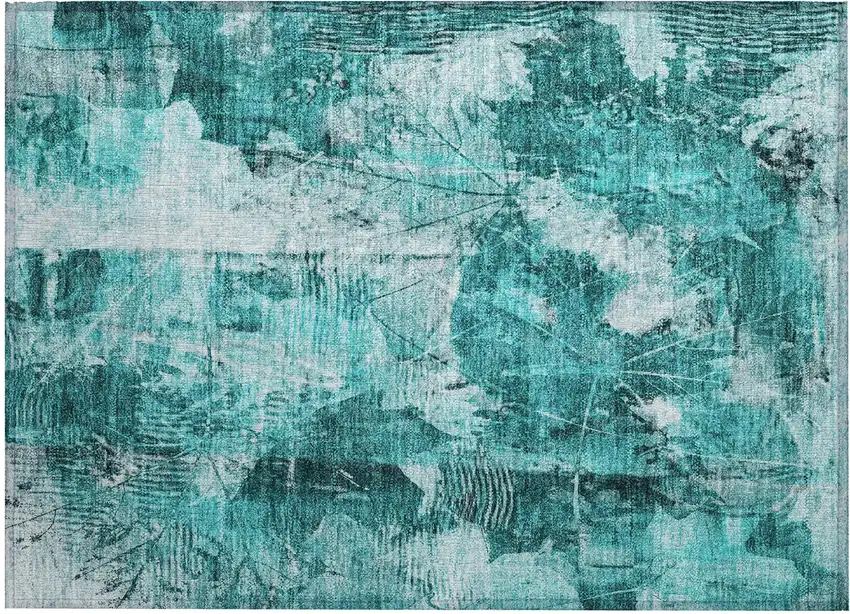 Teal Floral Washable Non Skid Indoor Outdoor Area Rug Photo 2