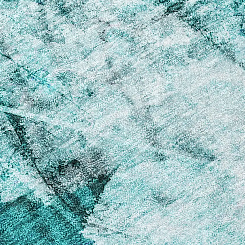 Teal Floral Washable Non Skid Indoor Outdoor Area Rug Photo 9