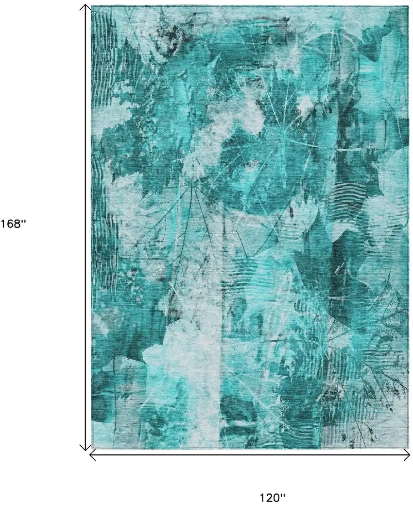 Teal Floral Washable Non Skid Indoor Outdoor Area Rug Photo 3