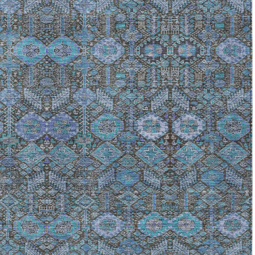 Teal Tribal Washable Indoor Outdoor Area Rug Photo 6