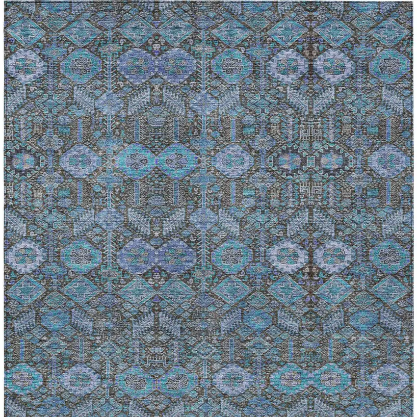 Teal Tribal Washable Indoor Outdoor Area Rug Photo 7
