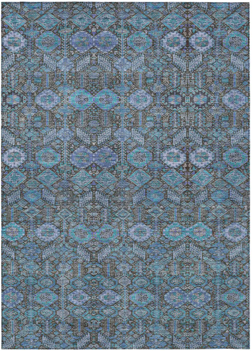 Teal Tribal Washable Indoor Outdoor Area Rug Photo 2