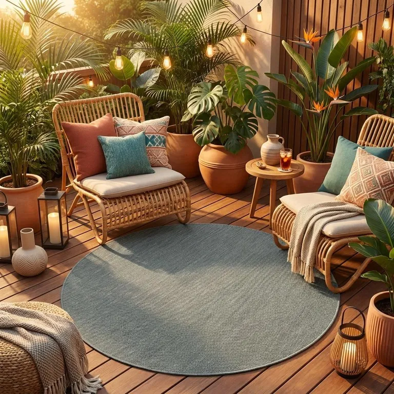 Teal Geometric Pattern Indoor Outdoor Area Rug Photo 3