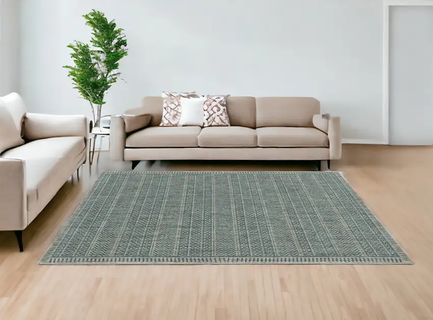 Teal Geometric Patterns Indoor Area Rug Photo 1