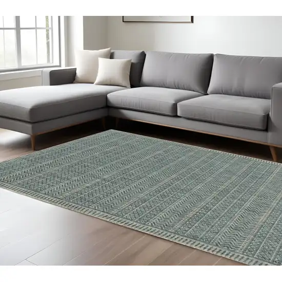Teal And Beige Geometric Area Rug Photo 1