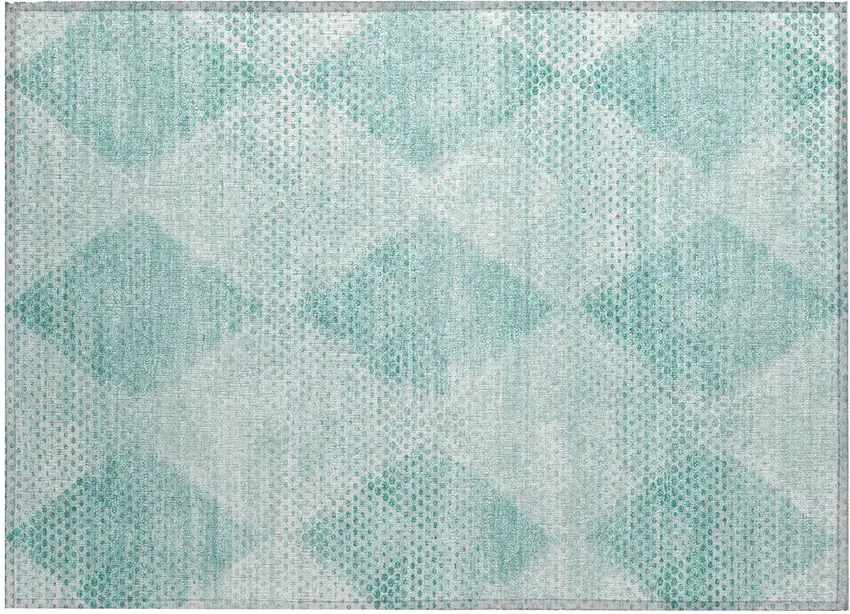 Teal Geometric Washable Non Skid Indoor Outdoor Area Rug Photo 1