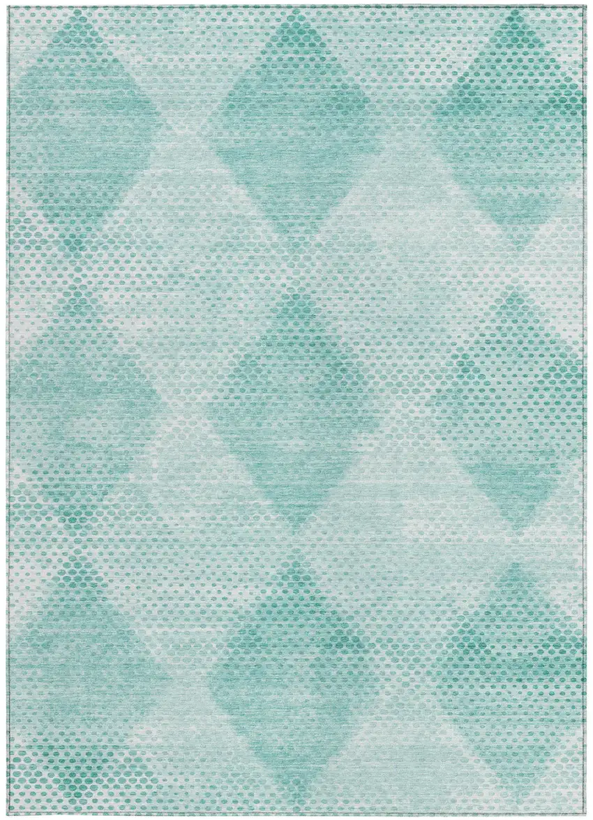 Teal Geometric Washable Non Skid Indoor Outdoor Area Rug Photo 4