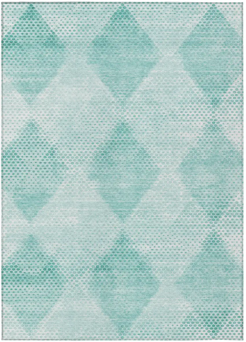 Teal Geometric Washable Non Skid Indoor Outdoor Area Rug Photo 2
