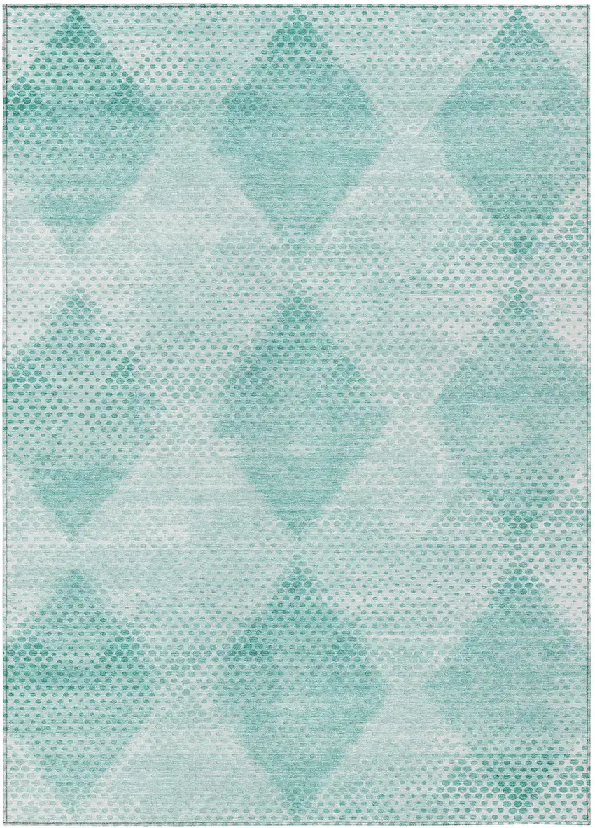 Teal Geometric Washable Non Skid Indoor Outdoor Area Rug Photo 2